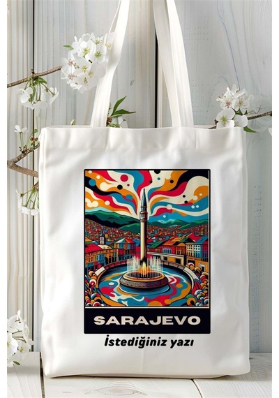 Art Hediye Sarajevo Saraybosna Baskılı Bez Çanta Omuz Çantası Kişiye Özel Desen Çok Renkli