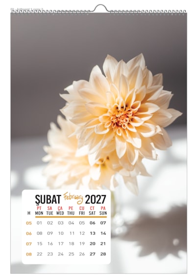2027 Çiçek Duvar Takvimi 33x48 Cm 12 Sayfa Üstten Spiralli Diğer