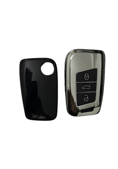 Autohan Keys Volkswagen Passat B8 Uyumlu Akıllı Anahtar Kumanda Kabı Kılıfı, Nano Krom Siyah Renk