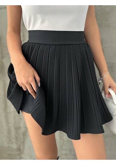 Fashion Cocktail Astarı Şortlu Pileli Pliseli Beli Lastikli Ofis Günlük Gecelik Mini Dalgalı Hareketli Şort Etek Siyah Fashion Cocktail Astarı Şortlu Pileli Pliseli Beli Lastikli Ofis Günlük Gecelik Mini Dalgalı Hareketli Şort Etek Siyah
