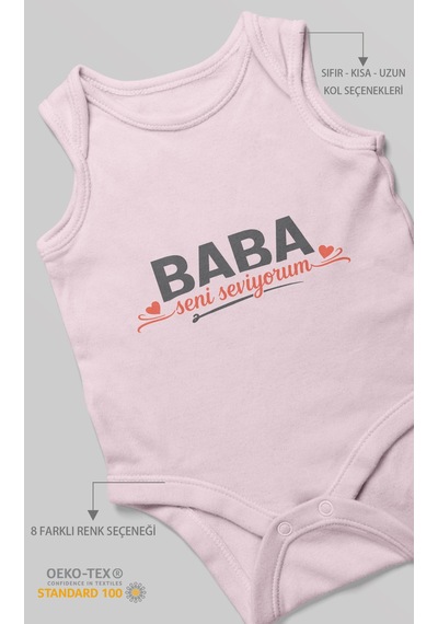 Morivokids Baba, Seni Seviyorum Sıfır Kollu Bebek Zıbını %100 Pamuk Bebe Pembe
