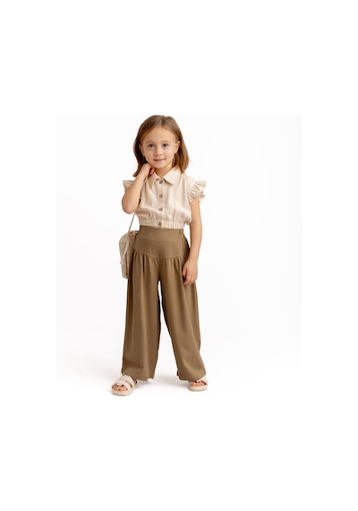 Oliven The Kid Korsajlı Büzgülü Keten Kız Çocuk Pantolon Caramel Caramel Kahverengi