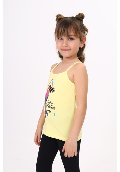 Toontoy Kids Toontoy Kız Çocuk Deniz Kızı Baskılı Pul İşlemeli Atlet Sarı