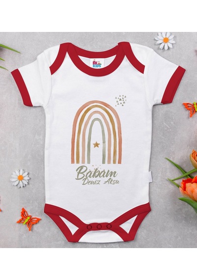 Bk Gift Bk Kids Kişiye Özel Babam Tasarımlı Kırmızı Bebek Body Zıbın-1 Çok Renkli