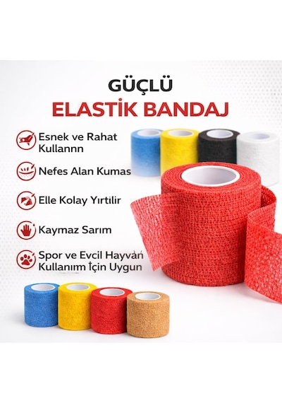 Tr Sarı Elastik Bandaj Çok Amaçlı Spor Ve Veteriner Bandajı, Esnek Destek Sargısı, Bilek Diz Ayak Ve Kas Koru