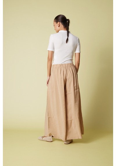 Beli Lastikli Pareo Pantolon Camel