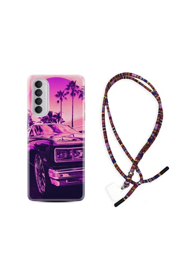 Oppo Reno 4 Pro Kılıf Rasta Boyun Askılı Mor Araba 17Mate10Lite
