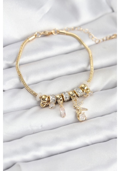 Mey İthalat Pirinç Gold Renk Tinkerbell Charmlı Kadın Bileklik Çok Renkli