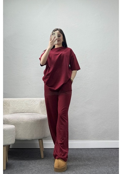 Modi Oversize İki İplik Wortex Takım Bordo - 80303.1878. Açık Bordo