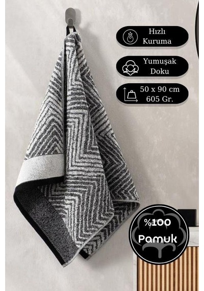 Pamuk Tekli Havlu Jakarlı Karna Premıum Alvaro - 50 X 90 Gri
