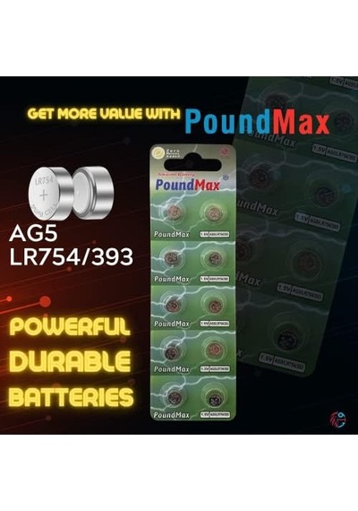 Poundmax 10 Adet Ag5 Lr754,393 1,5v Alkalin Düğme Pil