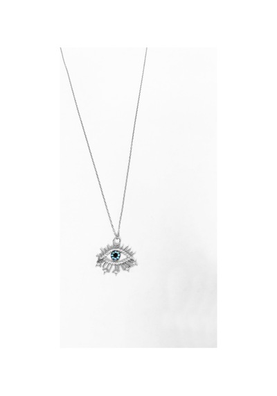 Aqua Marin Taşlı Kirpikli Göz Gümüş Kolye Rose Gold