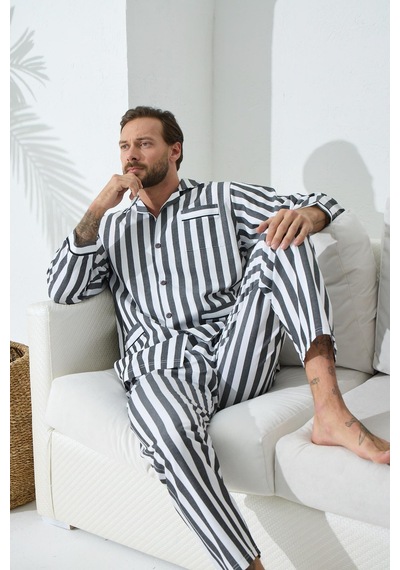 4007 Erkek Apaj Yaka Önden Düğmeli Gaffur Pijama Takım 001