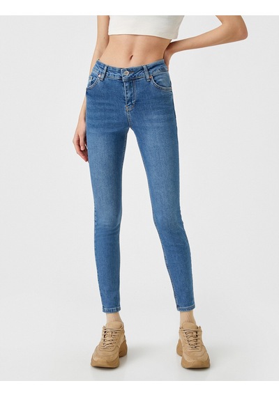 Koton Yüksek Bel Dar Kesim Kot Pantolon - Skinny Jean Orta İndigo 2yak47150md