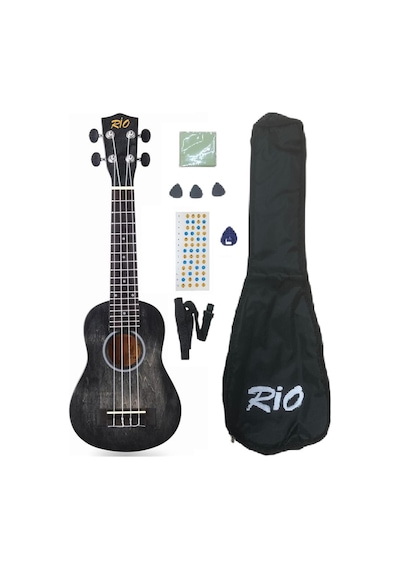 Eskitme Masif Gül Klavyeli Siyah Soprano Ukulele