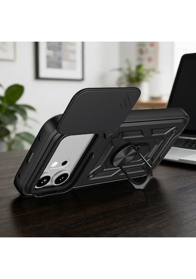 Tecno Pova Curve 2 İle Uyumlu Phoenixshield Sürgülü Sistem Kamera Korumalı Kapak Tam Koruma Manyetik Vega Kapak Siyah