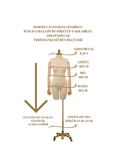 Gold Ayak Pantolon Giyebilen 38beden Ahşap Kollu Terzi Mankeni 4