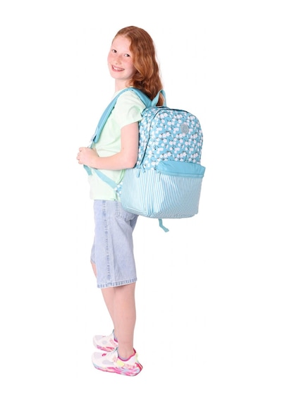 Kaukko Soft Floral Kız Çocuk Üç Bölmeli Turkuaz Çiçek Ve Çizgi Desenli Okul Sırt Çantası - K1796 Turkuaz