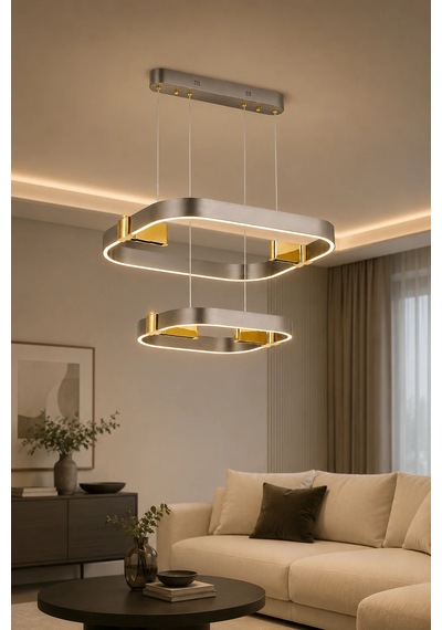 2'li Modern Premium 3 Renkli Ledli Sarkıt Avizesi Platin Salon Mutfak Oturma Odası Modelleri 160w Beyaz