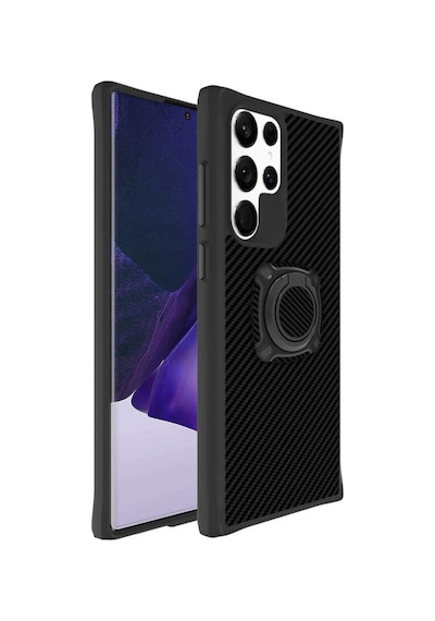 Samsung Uyumlu Galaxy S22 Ultra Kılıf Yüzüklü Karbon Koruyucu Kapak