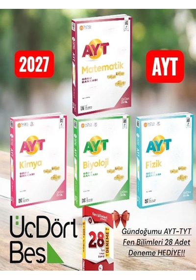 Üçdörtbeş Yayınları 345-2027 Ayt Matematik Fizik Kimya Biyololoji Soru Bankası Fen Bilimleri Seti-ayt 28 Deneme Hediye