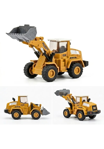 Diecast Oyuncak Kepçe Metal İnşaat Araçları Hareketli Oyuncak Model Kepçe Kutulu Buldozer Sarı