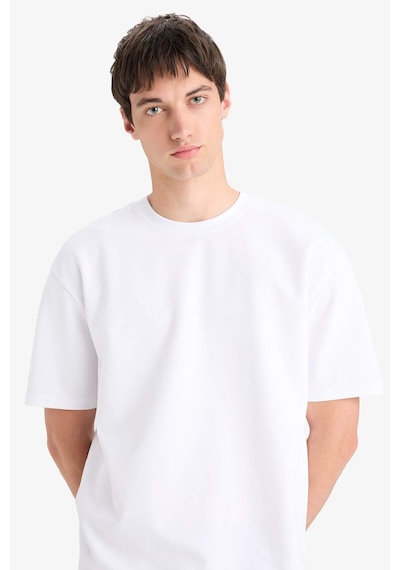Defacto Oversize Geniş Kalıp Bisiklet Yaka Kısa Kollu Basic Düz Ağır Kumaş Tişört X3926az26spwt34 Beyaz-wt34
