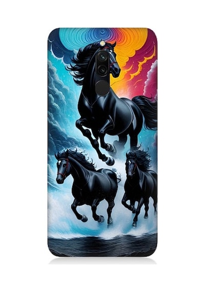 Xiaomi Redmi 8 Uyumlu Siyah Atlar Desenli Silikon Kılıf