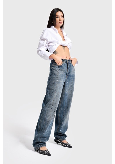 Itsbasic Kadın T.kot 2w48 Rengi Taş Detaylı Skater Fit Tasarım Denim Jean Kırmızı
