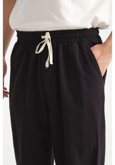 Redline Luxe Erkek Baggy Keten Karışımı Rahat Pantolon Bol Paça Yeni Sezon Siyah