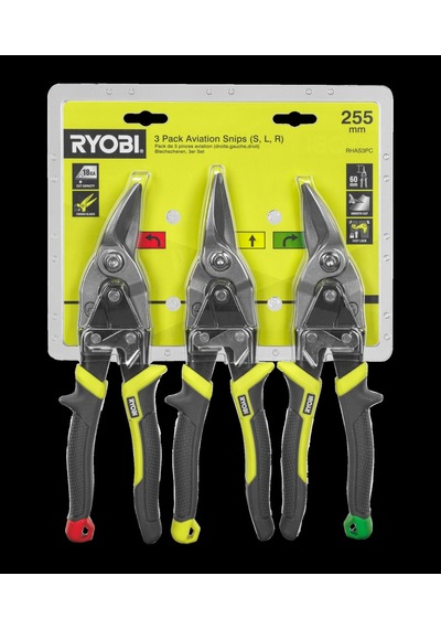 Ryobi RHAS3PC Kaportacı Makası Seti 3 Parça (Sağ,Sol,Düz 255Mm) (5132006054)