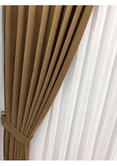 Evdepo Home Deniz Soft Pileli Fon Perde Deve Tüyü Hardal