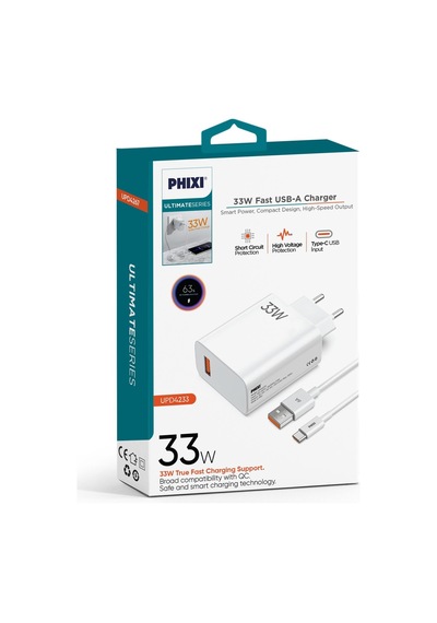 Phixi Ultimate Serisi Upd4233 33w Type-c Şarj Cihazı + Usb-a Kablo Fast Charge