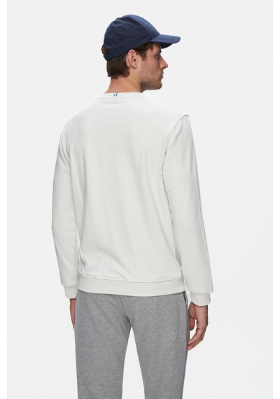 Ucla Valley Bej Bisiklet Yaka Baskılı Standart Fit Erkek Sweatshirt Bej