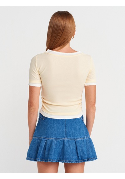 Dilvin 31942 Çift Katlı Büzgülü T-shirt-açık Sarı Açık Sarı