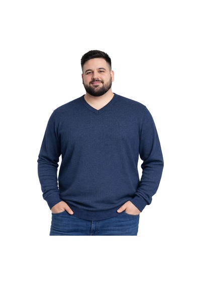 Battalmoda Erkek Büyük Beden Melanj Lacivert V Yaka Triko Kazak 3xl-4xl-5xl-6xl Lacivert Melanj