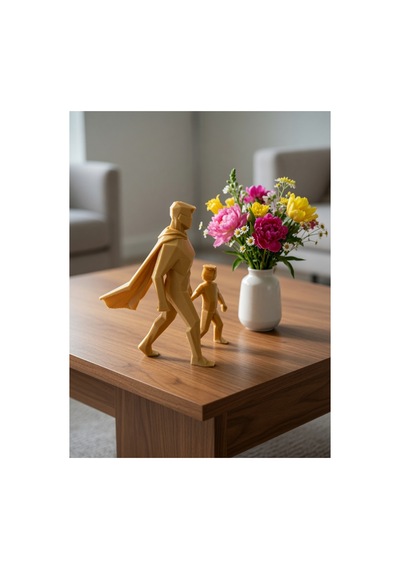 Süper Kahraman Baba Oğul Figür Seti - 13x10x16 Cm / Organik Pla Sarı