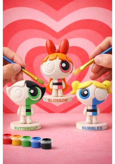 Powerpuff Girls Boyanabilir 3'lü Figür Seti Çocuklar İçin Eğitici Aktivite 6 Renk Boya - 2 Fırça