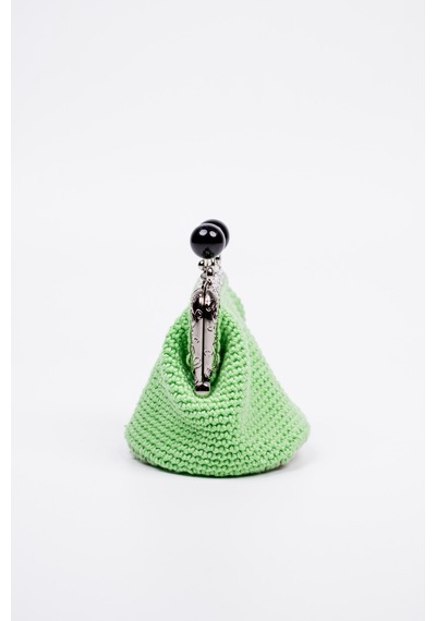 Fabric Craft Bag Bozuk Para Cüzdanı Merserize İplik Klipsli Örgü Açık Yeşil