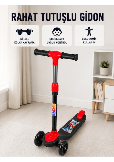 Kız Ve Erkek Çocuk Scooterı 3 Tekerlekli Dengeli Ve Kolay Kullanımlı Skuter - Lisinya Kırmızı