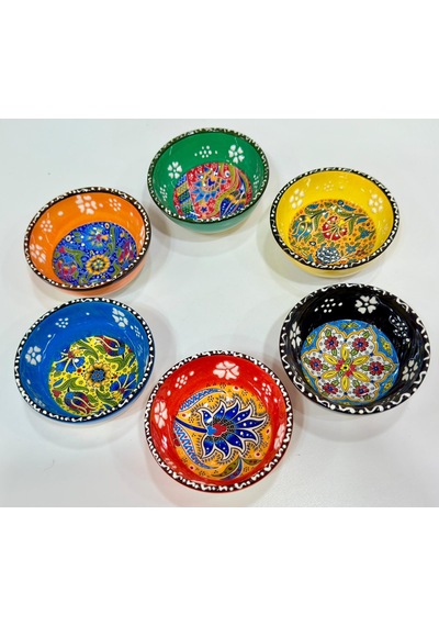 Seramik Çerezlik Sosluk Kahvaltılık Sunumluk Kase El Yapımı Hand Made - Kabartma Çiçek Desenli Çok Renkli