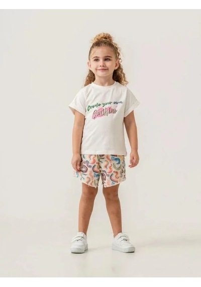 Cicihlid Kız Çocuk Pamuklu Dokuma Şort T-shirt Takım-15881 Çok Renkli