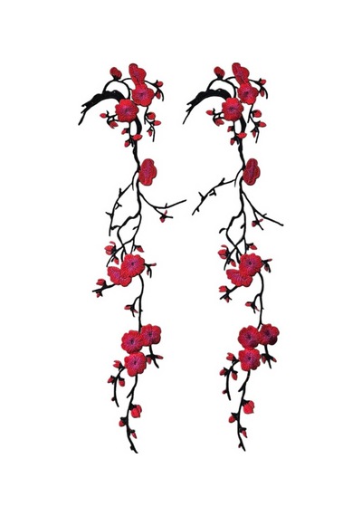 Ütü İle Yapışan Arma - Patch - Dal Çiçek Kırmızı Modeli 11x38cm 2 Adet - 691928852