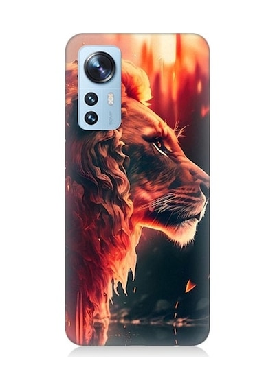 Xiaomi 12 Uyumlu Sarı Kırmızı Asil Aslan Desenli Silikon Kılıf