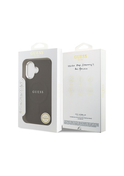 Apple Uyumlu iPhone 17 Kılıf Guess Lisanslı M-safe Özellikli Klasik Yazı Logolu Pu Deri Kapak Kahverengi Kahverengi