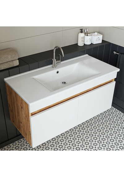 Roomart '' Lavabolu '' Atlantik-beyaz Mdf 100 Cm Banyo Alt Dolabı Atlantik Çam - Beyaz