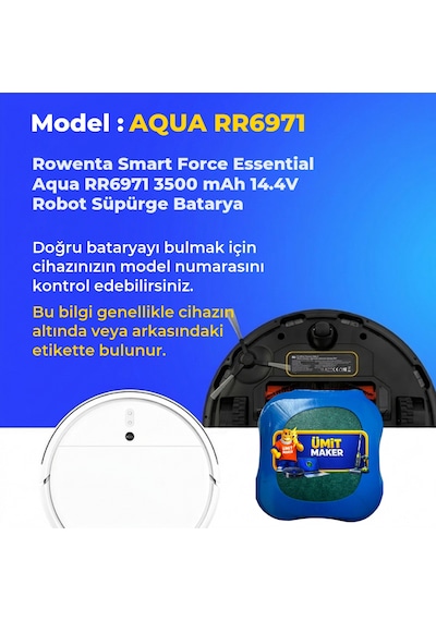 Rowenta Smart Force Essential Aqua Rr6971 3500 Mah 14.4v Robot Süpürge Batarya
