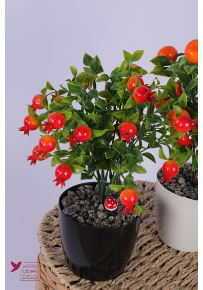 Yapay Çiçek Sitesi Plastik Saksıda Yapay Mini Nar & Mandalina Tanzimi 2 Li Set 33 Cm Çok Renkli