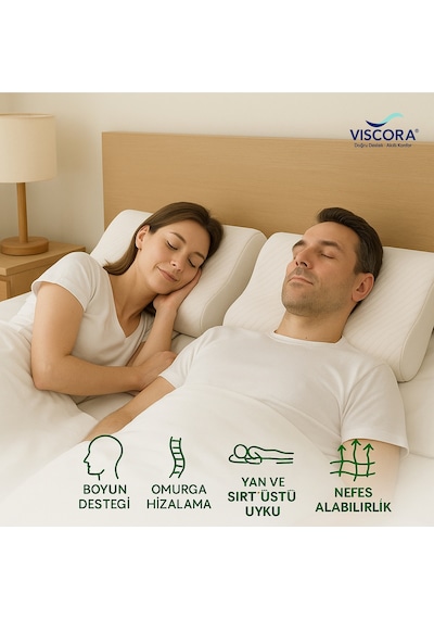 Vıscora Ortopedik Visco Boyun Ve Omurga Destek Yastığı Yan Ve Sırt Üstü Uyku İçin Ergonomik Beyaz
