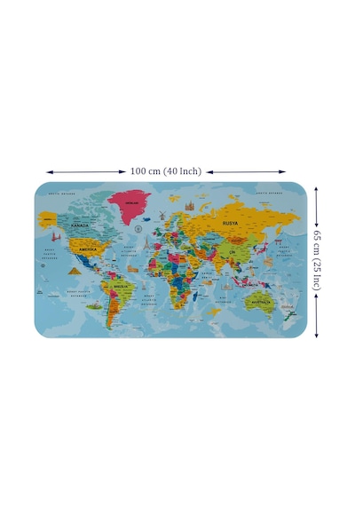 Türkçe Eğitici Ülke Ve Başkent Okyanus Detaylı Atlası Dünya Haritası Duvar Sticker -60x105-3864 - Renkli Çok Renkli